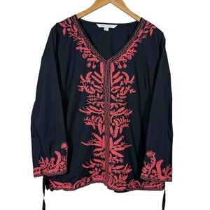 Soho Compagnie Women’s Black Floral Embroidered Long Sleeve Blouse